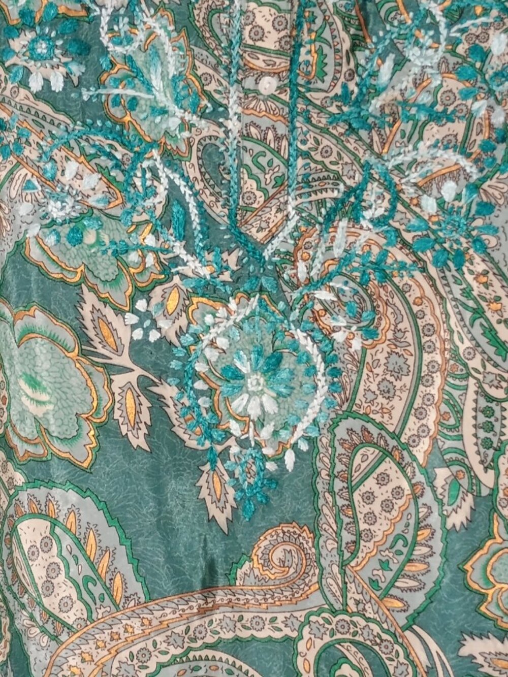 Natura Portugal Teal Paisley Embroidered Boho Sleeveless Blouse XS - Picture 7 of 11